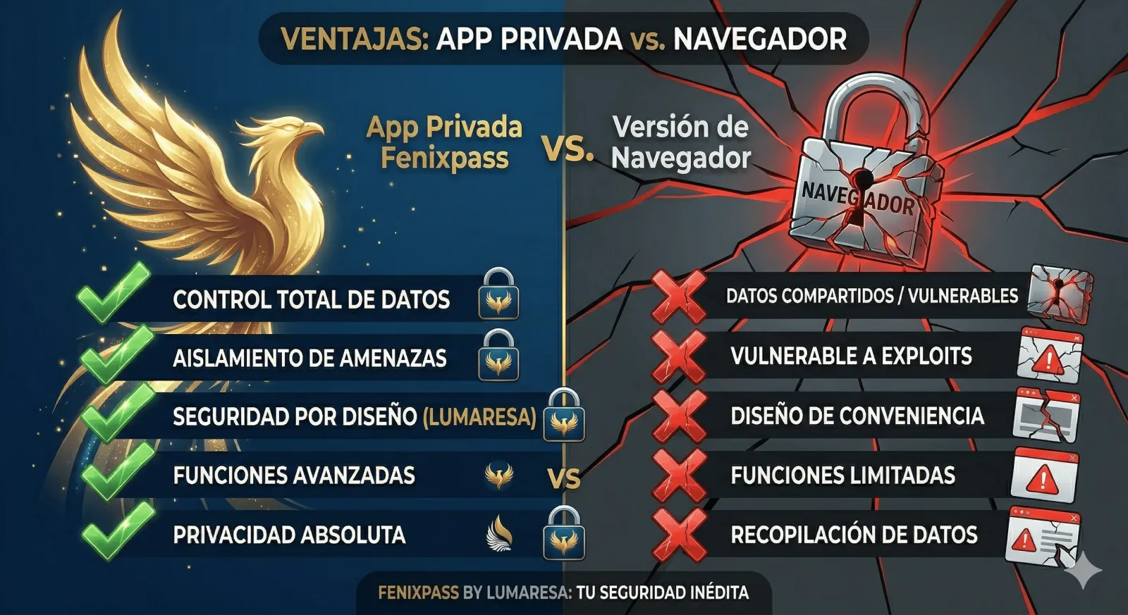 Ventajas de la App Privada FenixPass frente a la versión de navegador