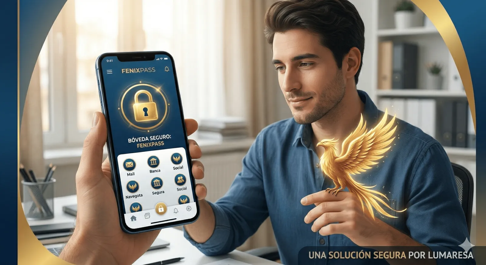 Persona usando la bóveda FenixPass en su celular